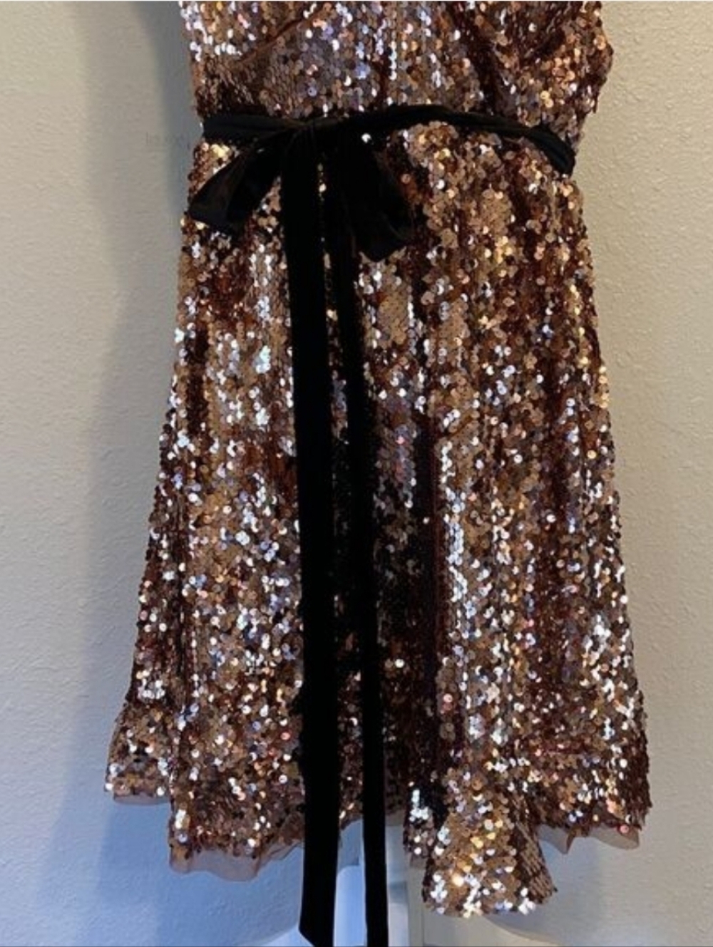 NWT Free People Copper Black Siren Sequined A-Line Dress with Sash Size 12 NEW - Picture 7 of 10